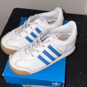 adidas Kids Samoa Sneakers in White and Blue with Gum Toe